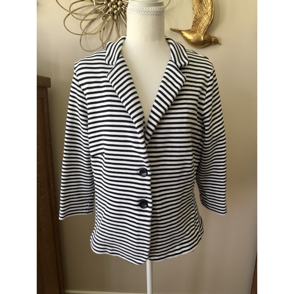 Pure Collection Black Ivory Striped Knit Blazer Jacket Womens US 14 16